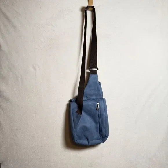 Travelon Light Blue Faux Suede Sling Bag Crossbody Organizer 2006 Adjustable - Picture 2 of 14